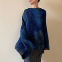 Ponczo z wełny merino granat&szary