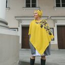 poncho z dzianiny wełnianej musztardowe