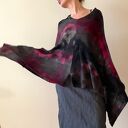 Ponczo z wełny merino amarant&szary