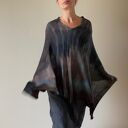 Ponczo z wełny merino brown&gray