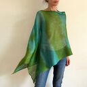 Lniane ponczo turkus&oliwka