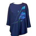 Poncho zdobione wełną - kwiaty blue