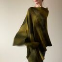 Narzutka z wełny merino khaki i musztarda - unikatowe ponczo handmade