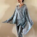 Narzutka lniana w szarościach - poncho oversize damskie