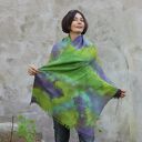 Unikatowy bawełniany szal zielono fioletowy