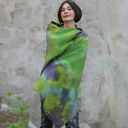 Unikatowy bawełniany szal zielono fioletowy