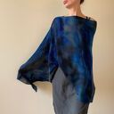 Ponczo z wełny merino granat&szary