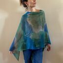 Lniana narzutka-poncho w kolorze morza z 100% lnu (handmade)
