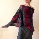 Ponczo z wełny merino amarant&szary