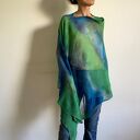 narzutka lniana zieleń&niebieski