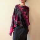 Ponczo wełniane z baby alpaki róż&szary