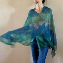 Lniana narzutka-poncho w kolorze morza z 100% lnu (handmade)