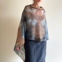 Narzutka lniana beż i szary - tuniko-poncho one size