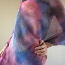 Lniane ponczo damskie pink&blue - narzutka, szal i bluzka w jednym