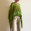 Lniana narzutka - poncho tunika w ciepłej zieleni z lnu (handmade)