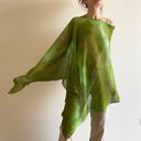 Lniana narzutka - poncho tunika w ciepłej zieleni z lnu (handmade)
