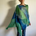 narzutka lniana zieleń&niebieski