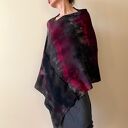 Ponczo z wełny merino amarant&szary