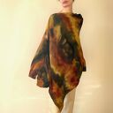 Ponczo z wełny merino w brązach z żółtym