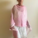 Narzutka lniana w jasnym różu - poncho handmade na dzień i na uroczyste wyjście