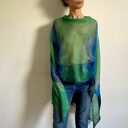 narzutka lniana zieleń&niebieski