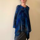 Ponczo z wełny merino granat&szary