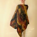 Ponczo z wełny merino w brązach z żółtym