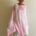 Narzutka lniana w jasnym różu - poncho handmade na dzień i na uroczyste wyjście