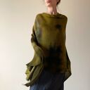 Narzutka z wełny merino khaki i musztarda - unikatowe ponczo handmade