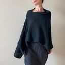 Ponczo z wełny merino melanż czerń&grafit