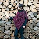 Ponczo czarno-czerwono - różowe