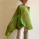 Lniana narzutka - poncho tunika w ciepłej zieleni z lnu (handmade)