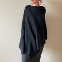 Ponczo z wełny merino melanż czerń&grafit