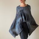 Ponczo z wełny merino szary&bury