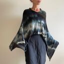 Eleganckie ponczo z wełny merino biel&grafit'II