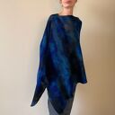 Ponczo z wełny merino granat&szary