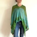 Lniane ponczo turkus&oliwka