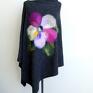 filcowane kwiaty ciepłe ponczo nowe w kolorze czarnym melanż - projekt autorski poncho klasyczne
