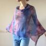 poncho sweter lniane ponczo pink&blue narzutka len