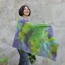 poncho: Unikatowy bawełniany szal zielono fioletowy - HandMade bawełna