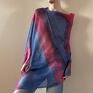 poncho: Lniane ponczo blue&red - narzutka tunika len