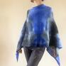 poncho: Narzutka wełniana niebieski&grafit - Ręczne wykonanie sweter