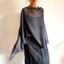 Lniane poncho w ciemnym graficie - handmade unikat