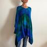 poncho: narzutka z wełny merino blue&szmaragd ponczo