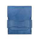 Niebieski portfel skórzany na karty z klapką ręcznie uszyty