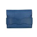 niebieski portfel skórzany z klapką ręcznie uszyty na karty