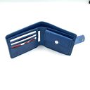 Niebieski portfel ręcznie uszyty ze skóry na bilon i karty