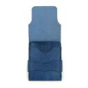 Niebieski portfel skórzany na karty z klapką ręcznie uszyty