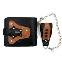 Portfel czarno-brązowy skórzany z łańcuszkiem do paska