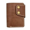 ręczne wykonanie brązowy portfel skórzany ręcznie uszyty beżową nitką